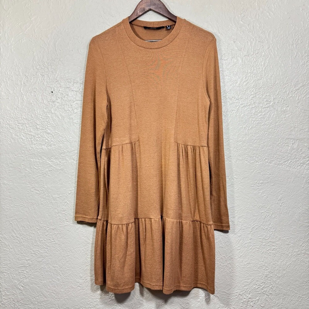 Vero Moda Tiered Dress Med Teddy Camel Tan Swing Boho Western Cowgirl‎ Festival